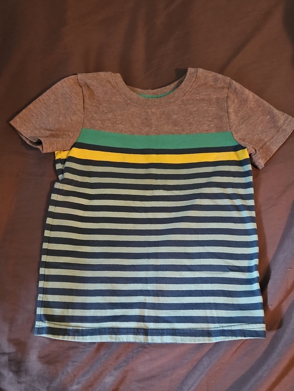 Striped Kids Tee with Green and Yellow Accents